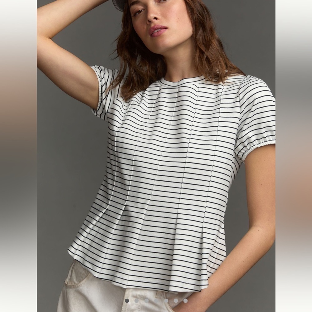 Anthropologie Maeve Corset Peplum Top ~ Striped Nautical Classic XL NWT